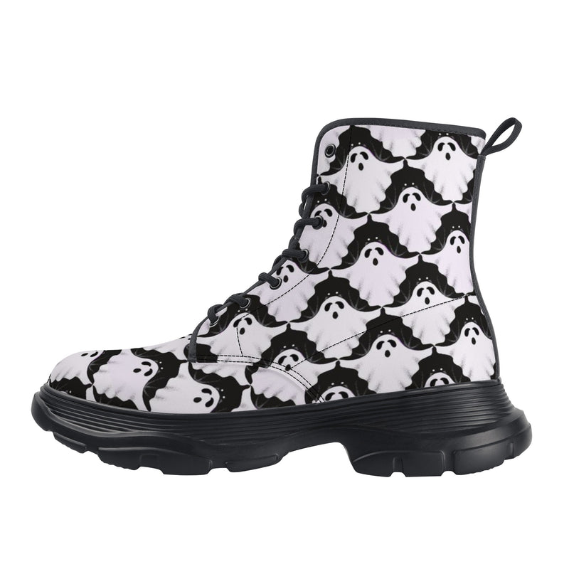 Ghost and Bats Womens Vegan Leather Chunky Boots