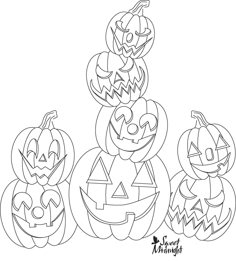 Sweet Midnight Coloring Page Pile of Jack O Lanterns