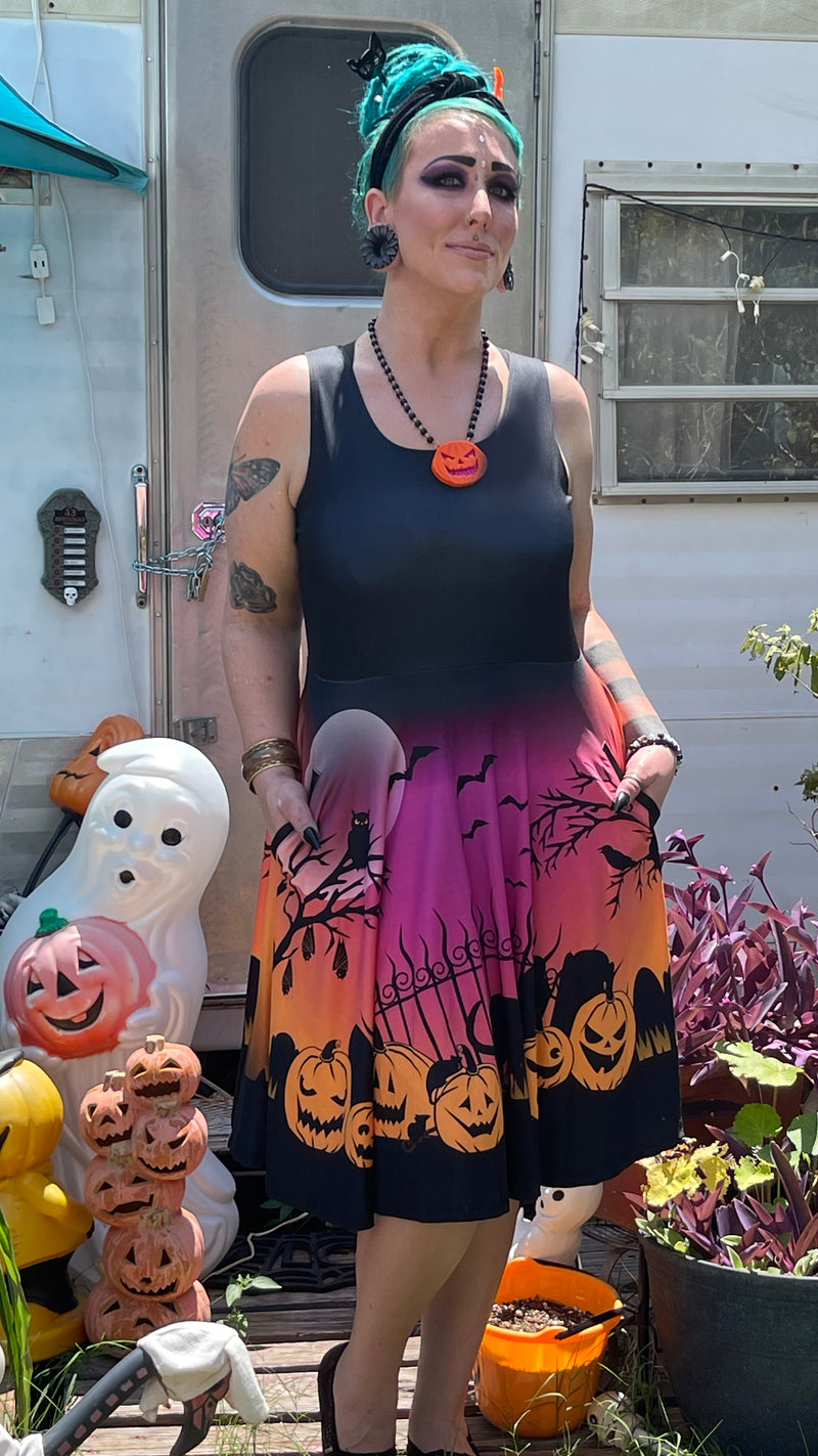 Trick or Treat in the Graveyard Skater Dress with Pockets