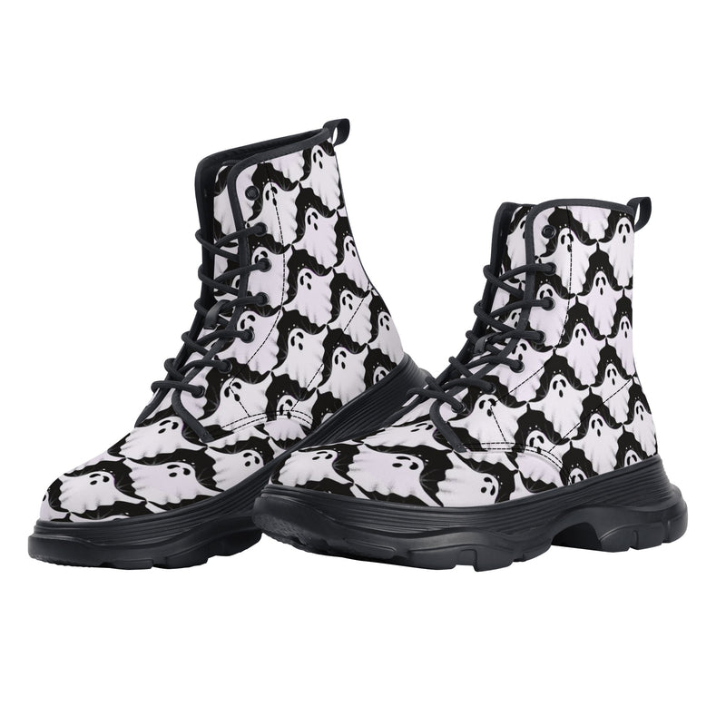 Ghost and Bats Womens Vegan Leather Chunky Boots