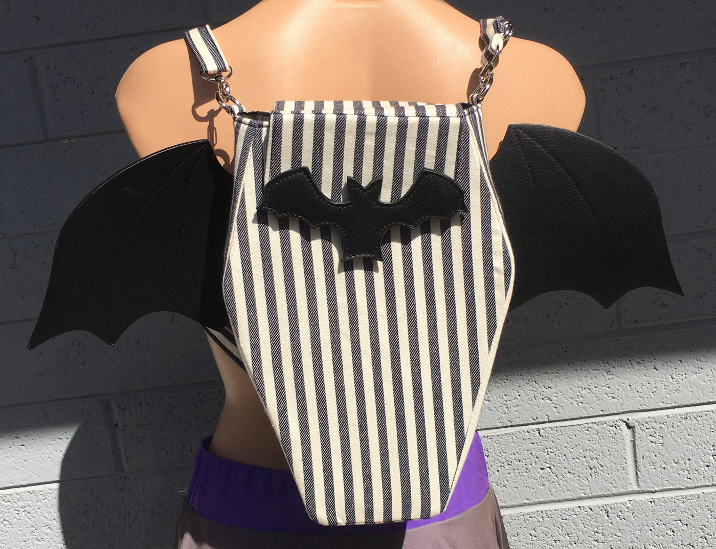 Sweet Midnight Exclusive Striped Coffin Bag with BAT WINGS