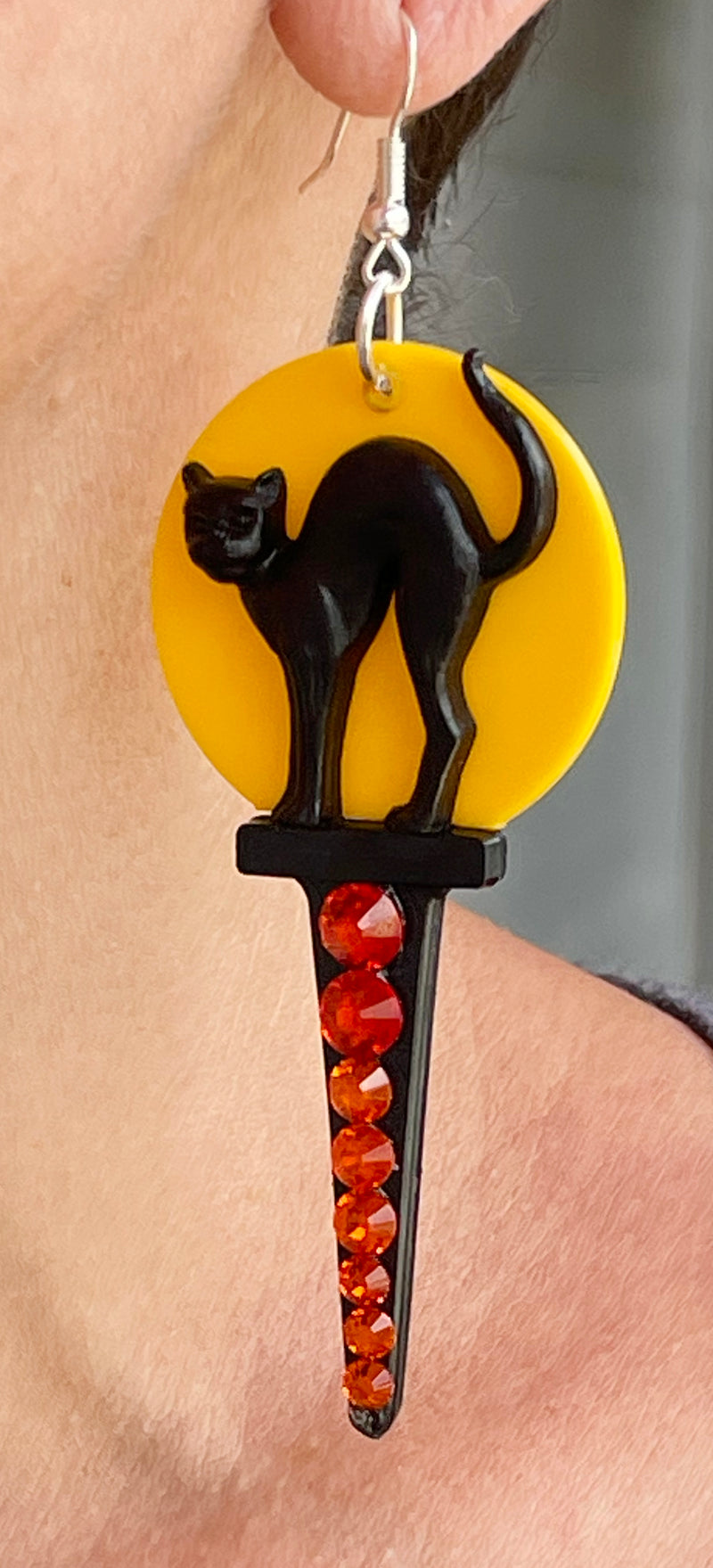 Black Cat & Moon Earrings
