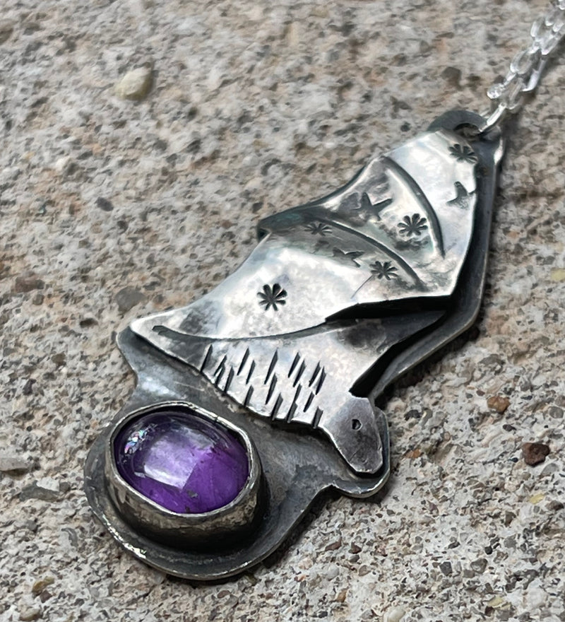 Flying Bat and Amethyst Necklace