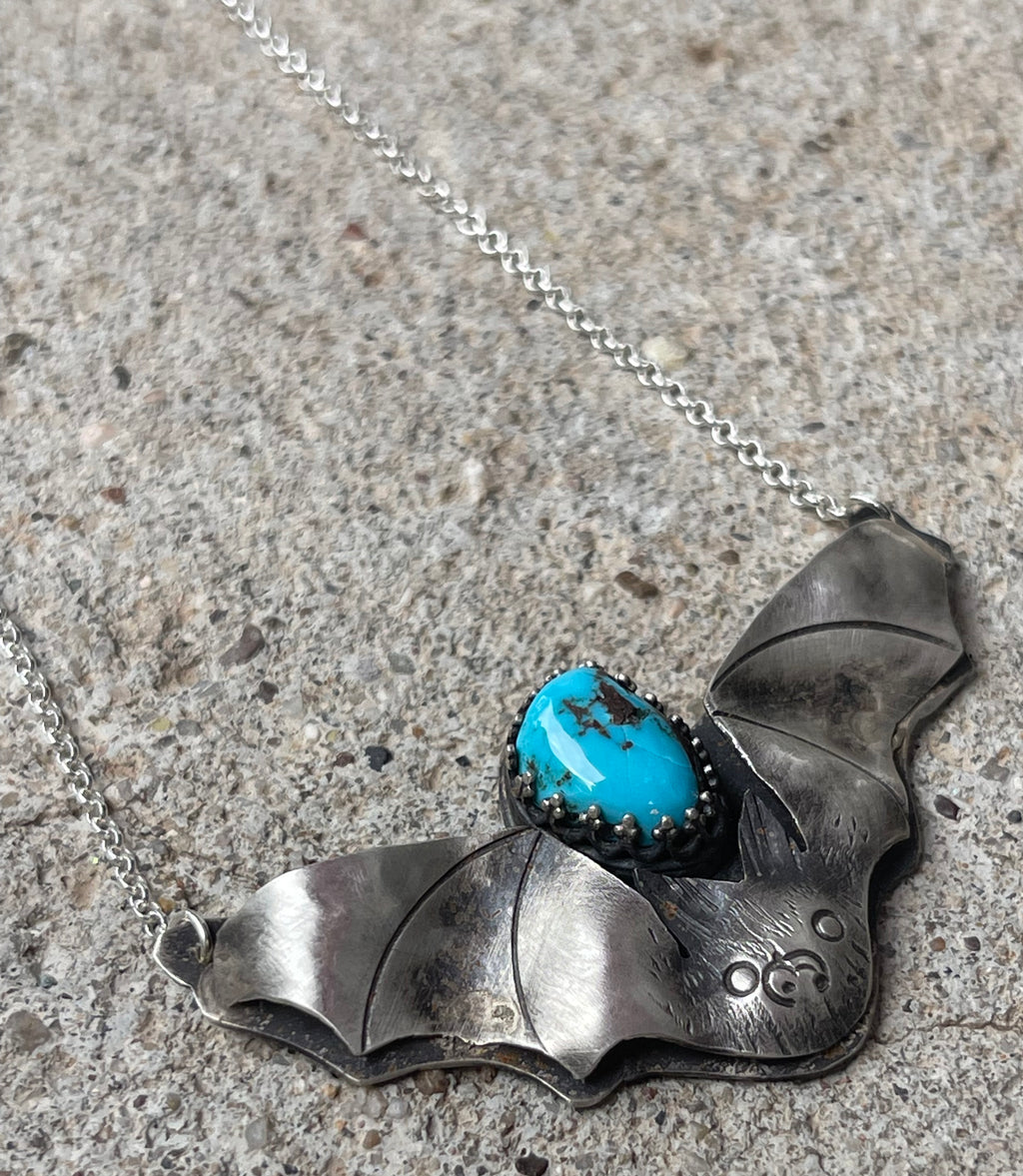 Bat and Bisbee Blue Turquoise Necklace