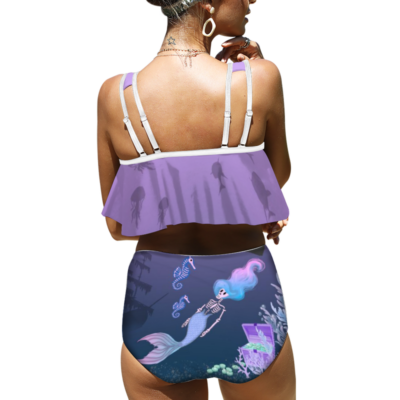 6 Feet Under the Sea Two Piece Split Swimsuit Cute Ruffled Swimsuit