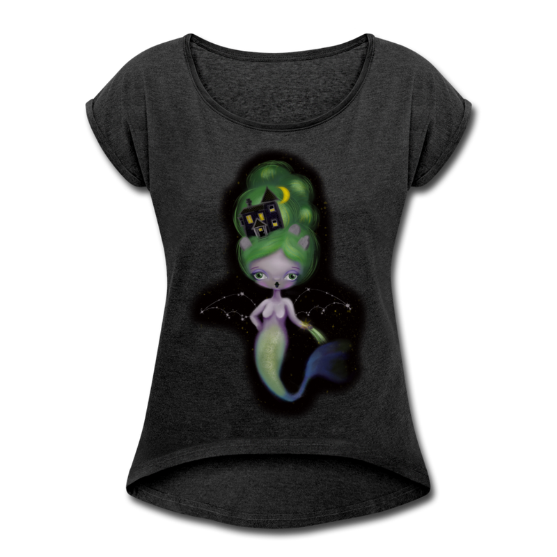 Celestial Mermaid Women's Roll Cuff T-Shirt - heather black