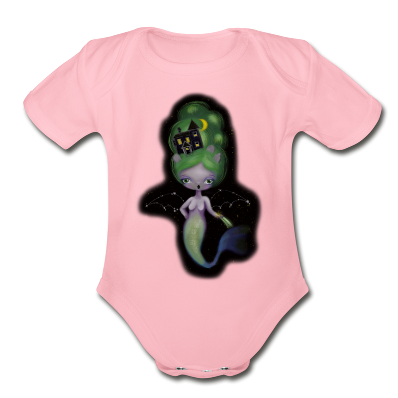 Celestial Mermaid Organic Short Sleeve Baby Bodysuit - light pink