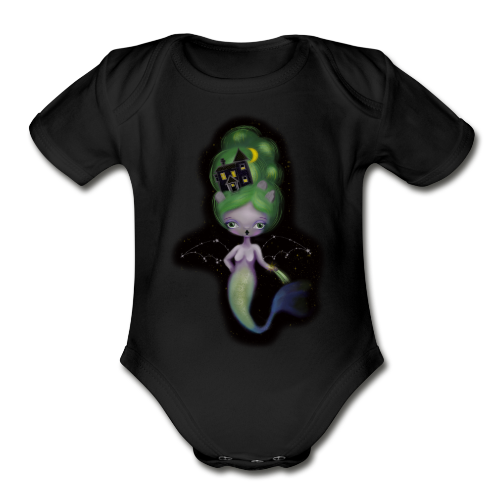 Celestial Mermaid Organic Short Sleeve Baby Bodysuit - black