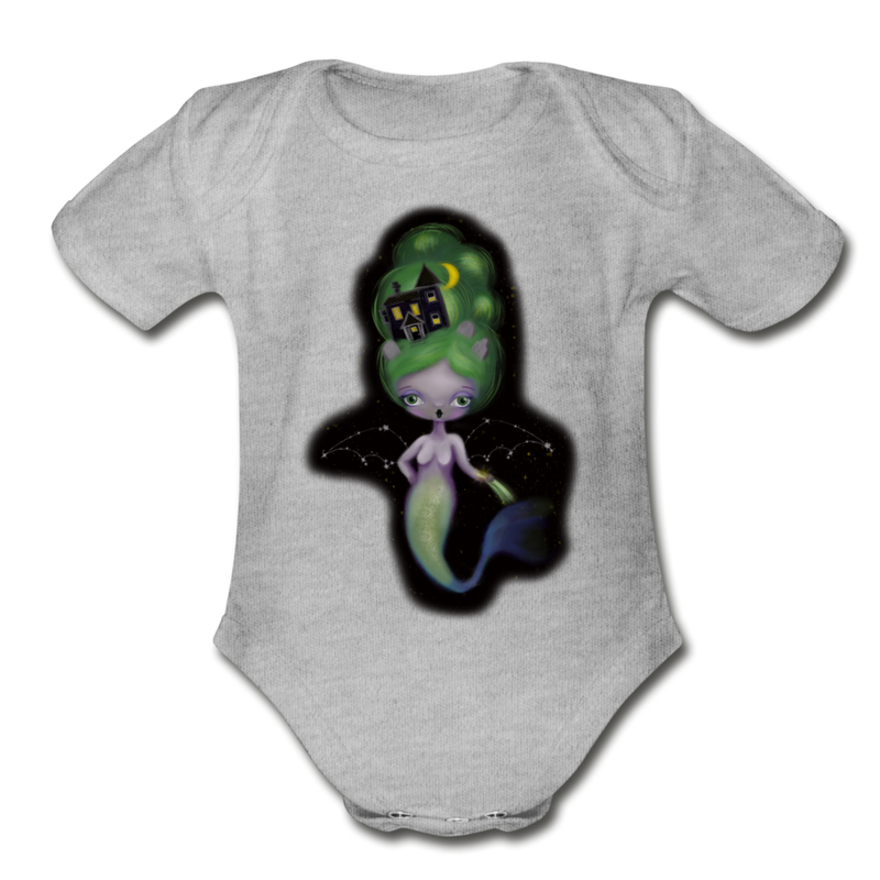 Celestial Mermaid Organic Short Sleeve Baby Bodysuit - heather gray